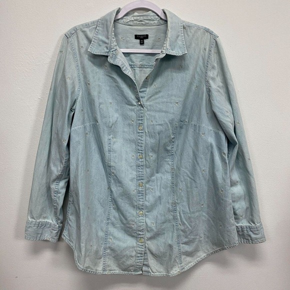 Talbots Womens Plus 16W Embroidered Fluer De Lis Long Sleeve Button Down Shirt - Picture 1 of 9